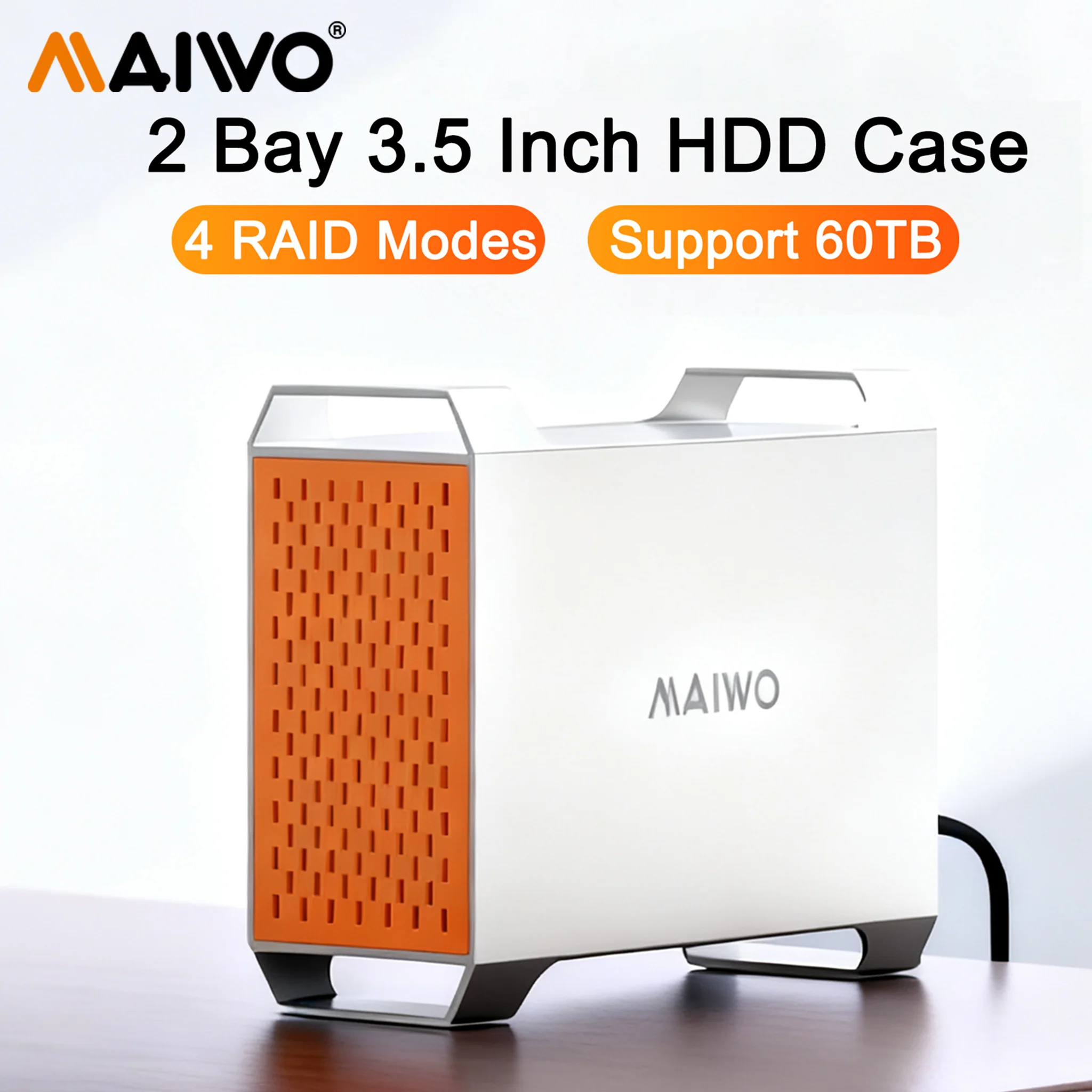 

MAIWO Dual Bay 3.5 Inch SATA HDD Enclosure with 60TB Capacity 4 RAID Mode Storage Temperature Control and Heat Dissipation Case