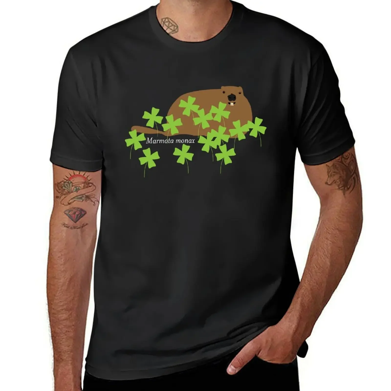 Groundhog in the Clover, Call him by his Latin name T-Shirt blanks blacks customs design your own men clothing