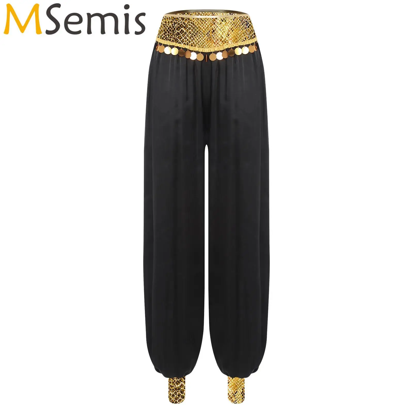 

Womens Arabic Belly Dance Harem Pants Spliced Sequin Fringe Bloomers Trousers Indian Fairy Tale Ethnic Dance Bellywood Costume