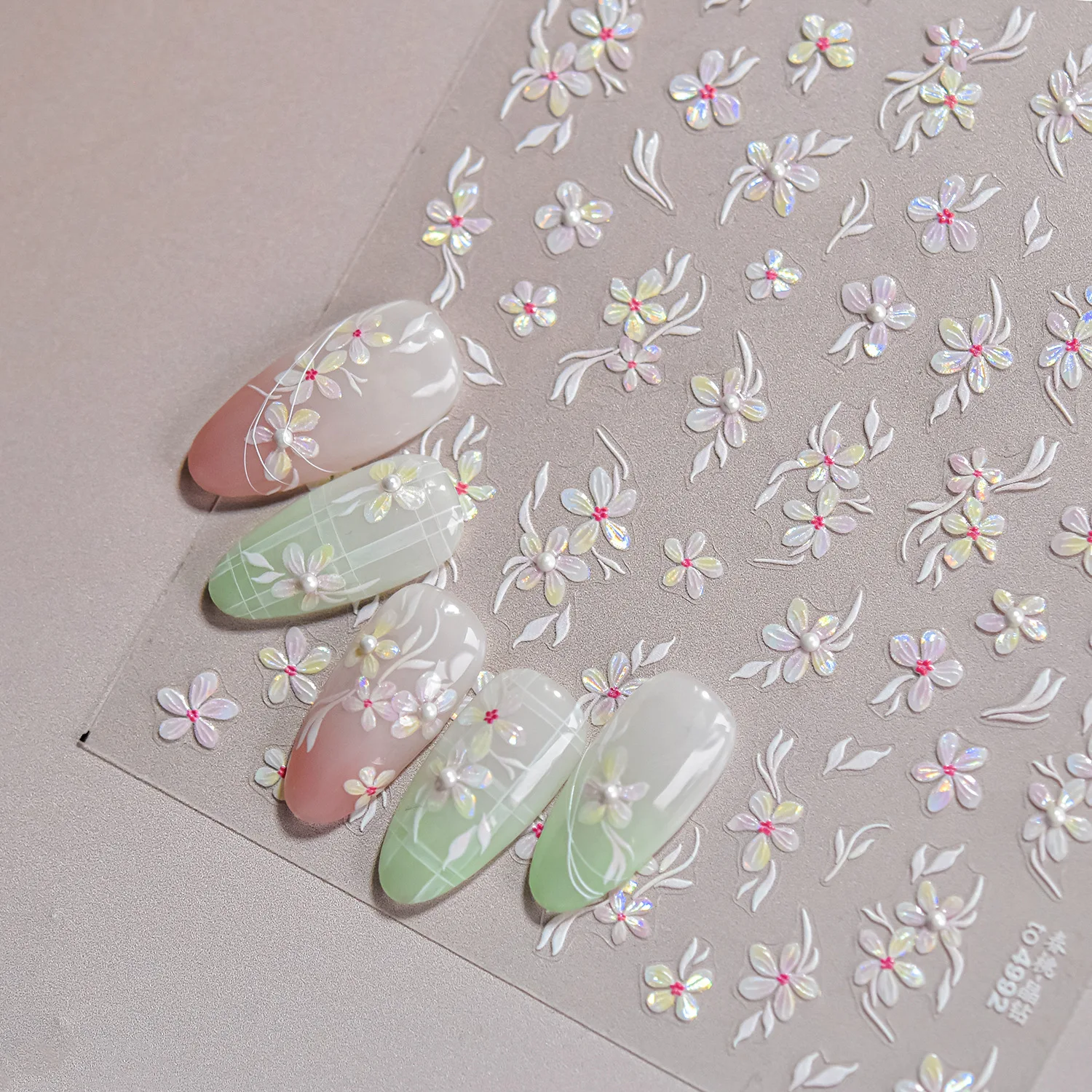 Frühling Pfirsichblüte Rosa Blumen Perlen Strass Gänseblümchen Schleife Kamelie Sonnenblumen Orchidee Lilie Pfingstrose Nail Art Aufkleber Aufkleber