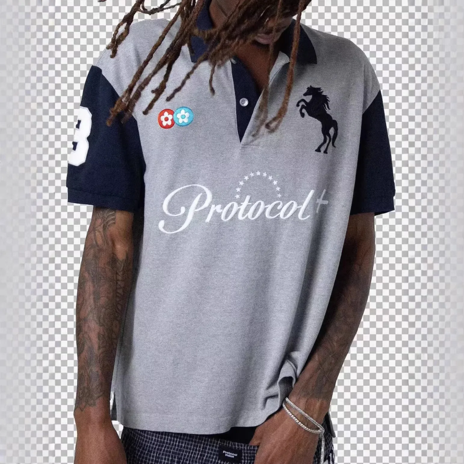 Project G/R Protocol Joint-Design Letter-Printed Horse-Head Polo with Embroidery and Badge Assembly
