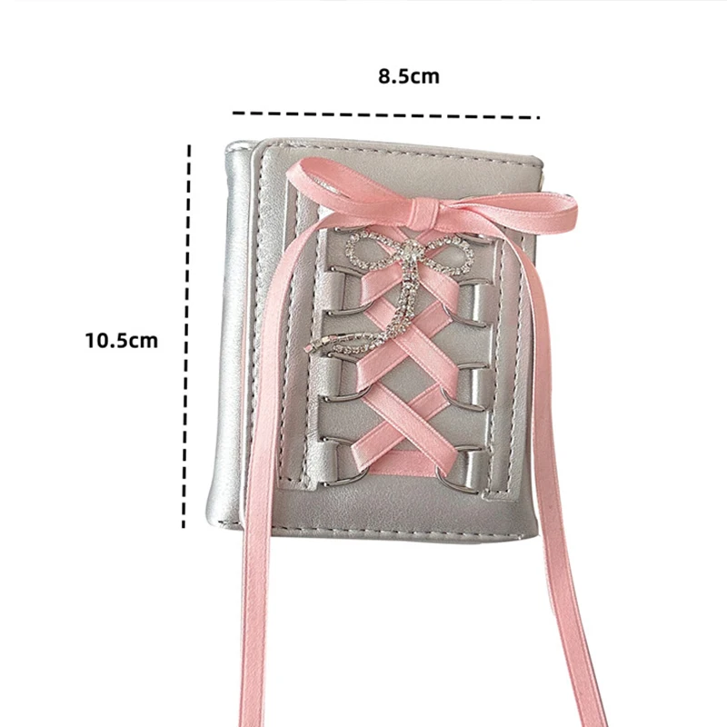 Y2K Korean Sweet Card Wallet Girl Fashion Ballet Style Lace Bow Short Id Card Purse Portable Coin Bag Student Creative Wallets