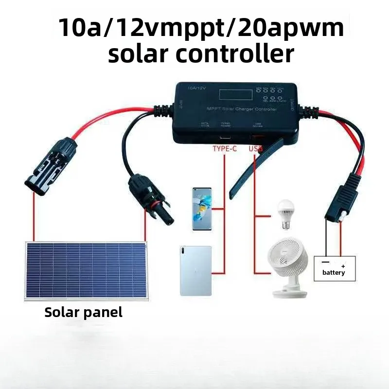 MPPT Solar Charge Controller 12V Solar PV Regulator Compatible with Lead Acid Lithium Battery for Solar Panel Power System