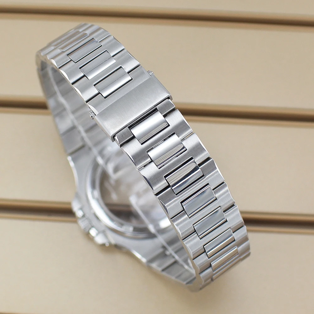 Ultra thin 43.3mm Silver Watch Case Sapphire Crystal For Miyota 9015 Movement 30mm Dial Solid Steel Bracelet Modified Nautilus image 6