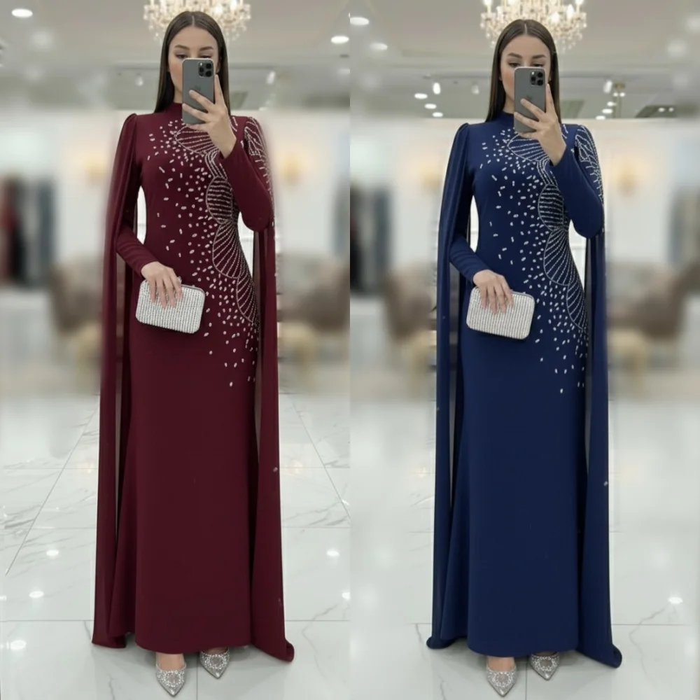 فستان سهرة نسائي كلاسيكي مخصص بنمط لامع وياقة عالية مستقيمة فساتين طويلة مناسبة مخصصة للحفلات الأنيقة #1