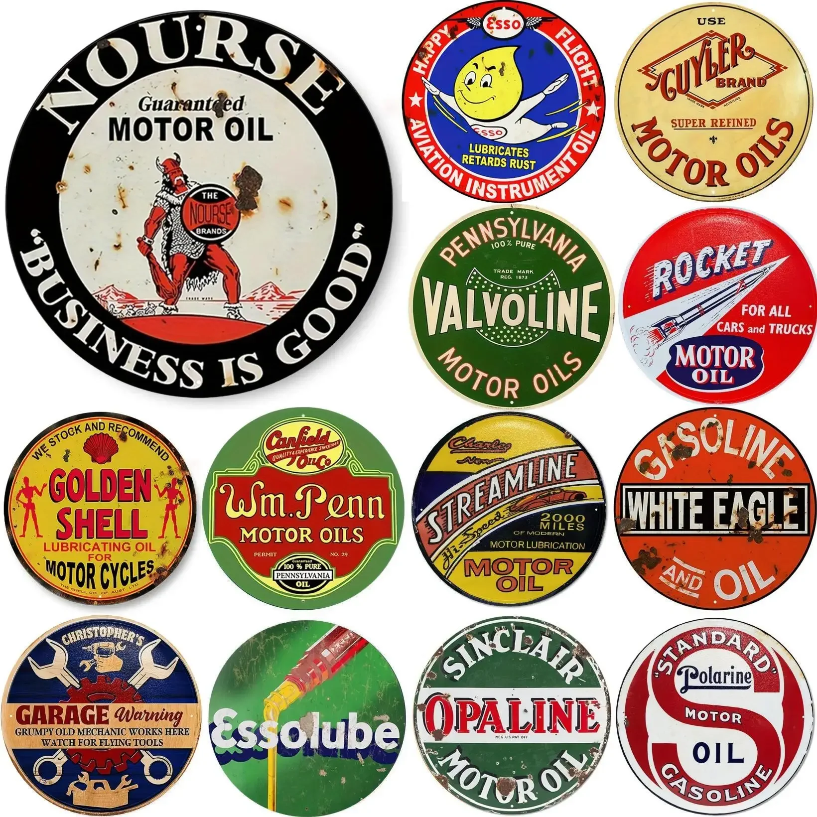 Vintage Motor Oil Sign Round Metal Aluminum Sign Motor Oil Nostalgic Art Poster Retro Plate Garage Bar Pub Home Restaurant Decor
