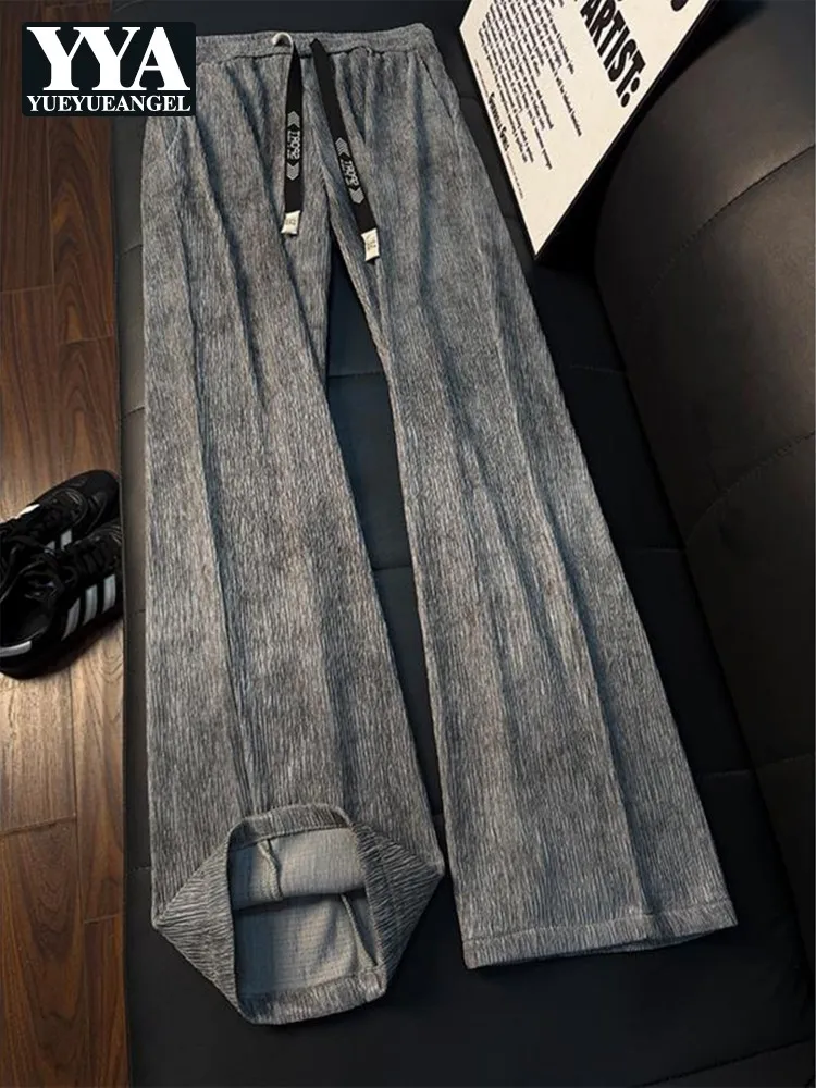 Mens Summer Thin Breathable Straight Loose Trousers Solid Color Elastic Waist Pants Comfortable Casual Male Drawstring Pant