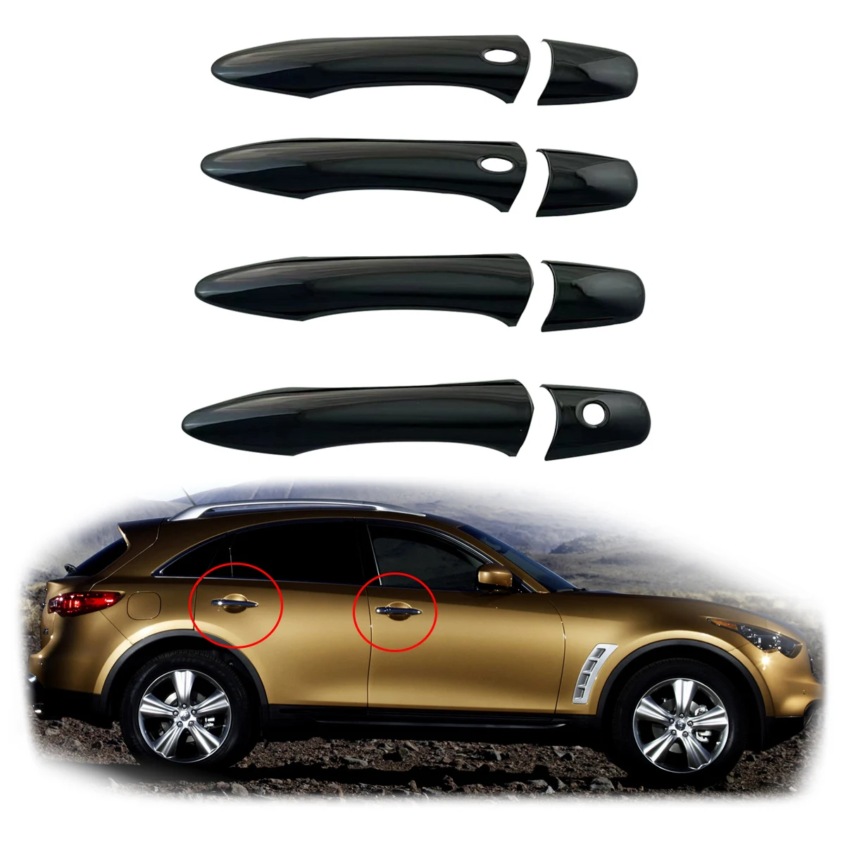 

For Infiniti Infiniti EX35 FX35 FX50 QX50 QX56 2008 - 2020 New ABS Black Carbon Car Accessory Door Handle Cover Trim Paste Style