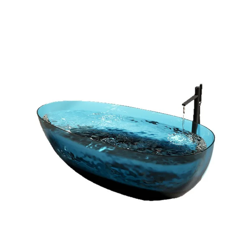 Homestay transparent bathtub, artificial stone resin, colored crystal, thin-edged soaking bathtub