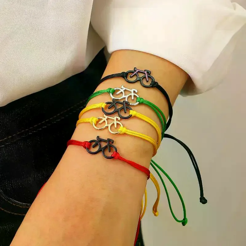1Pcs New Trendy Sports Cycling Periphery Pendant Bracelet Fashion Bicycle Hand Woven Rope Bracelet Pink Bicycle Jewelry