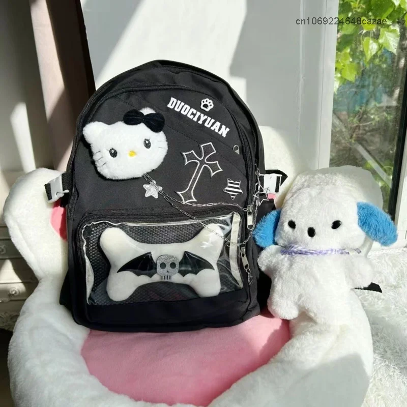 Sanrio Hello Kitty College Gothic Style Backpack Cartoon Teenage Girl Trend Schoolbag Y2k Women Japan Korean Luxury Shoulder Bag