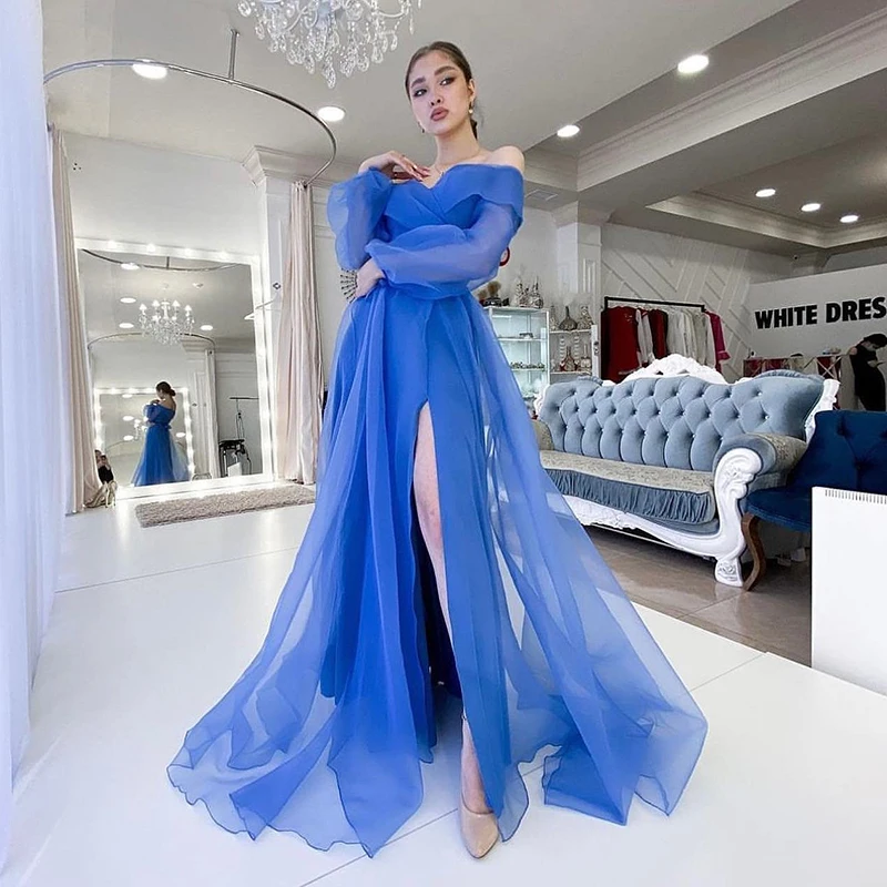 

Eightree Elegant A-Line Prom Dresses Off The Shoulder Puff Sleeves Evening Dress Saudi Arabia Cocktail Party Gowns Custom Size