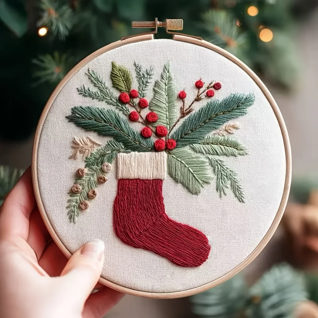 Das DIY-Materialpaket-Set mit Weihnachtsmuster und Handstickerei, ausgestattet mit einem englischen Leitfaden und Anleitung, ist etwas Besonderes – Detail 7