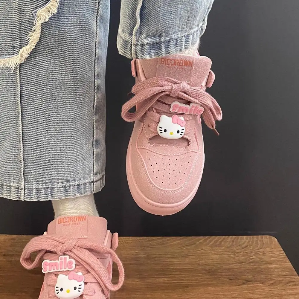 Kawaii Sanrio Hello Kitty Women\'s Shoes Cartoon Round Toe Lace Up Genuine Sports Casual Girls Sneaker Shoes for Holiday Working