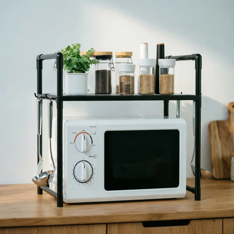 Verbreitertes, verdicktes Mikrowellenregal, Küchen-Armlehnenhaken, Gewürzsortierregal, Brotbackautomaten-Aufbewahrungsregal, Küchenorganizer