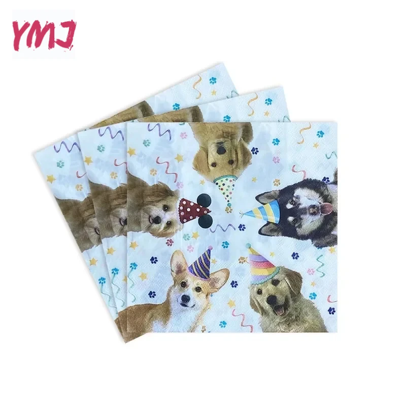 Cute Dog Pet Dog Paw Theme Printed Napkin Creative Kids Birthday Party Decoration Western Restaurant Banquet Placemat 10/20pcs