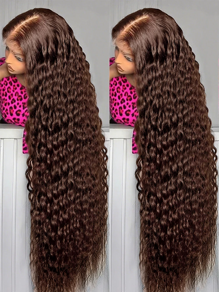 Burmese Curly 13x4 Transparent Lace Front Wig Human Hair For Women Preplucked 30 36 Inch Loose Deep Wave Chocolate Brown 13x6 Hd Lace Frontal Wig #4 Colored Brown Water Wave Original Vietnamese Raw Human Hair Wigs