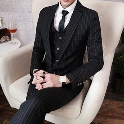 Explosive Striped Casual Suit Men's Three-piece Set Young Handsome Korean Version Slim Suit Trend Four Seasons Formal Coat Men