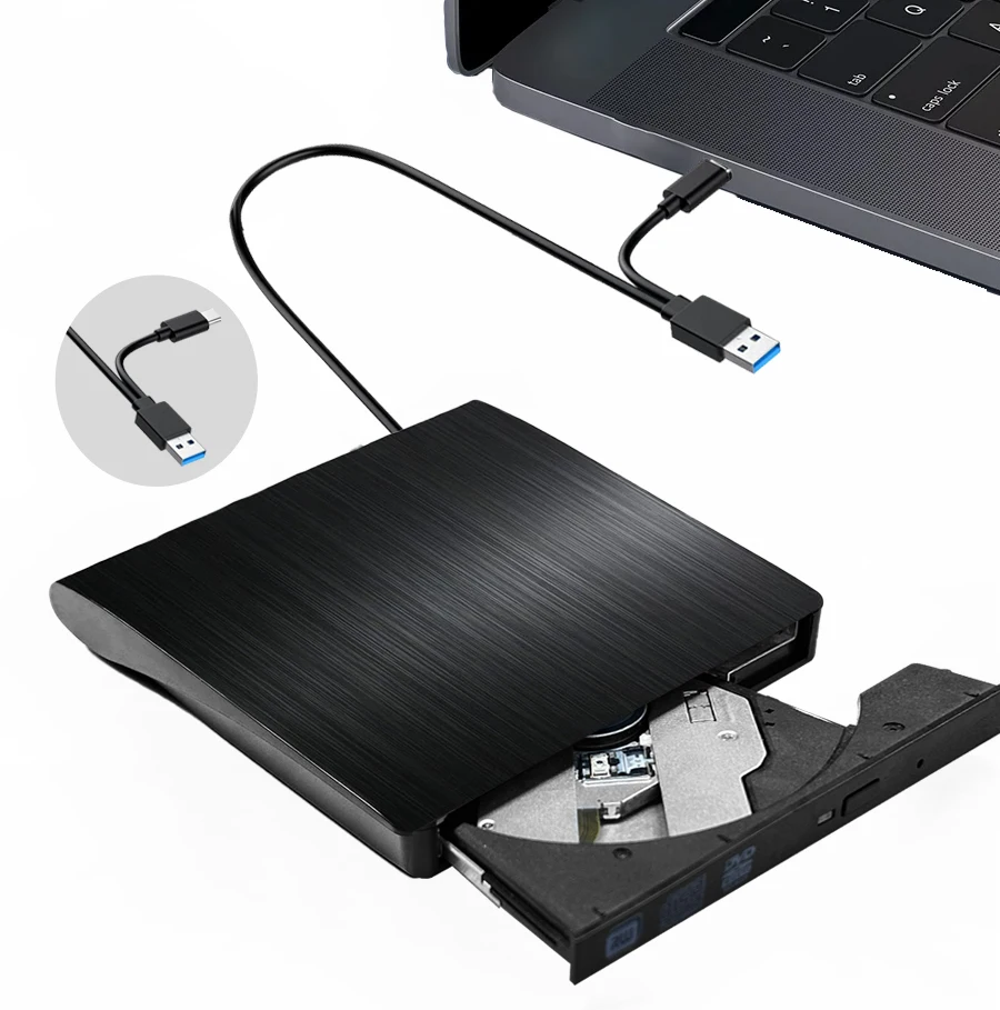 

External DVD Drive USB 3.0 Type-C Portable Player for Laptop PC CD DVD +/-RW ROM Burner Writer For Desktop Laptop Windows