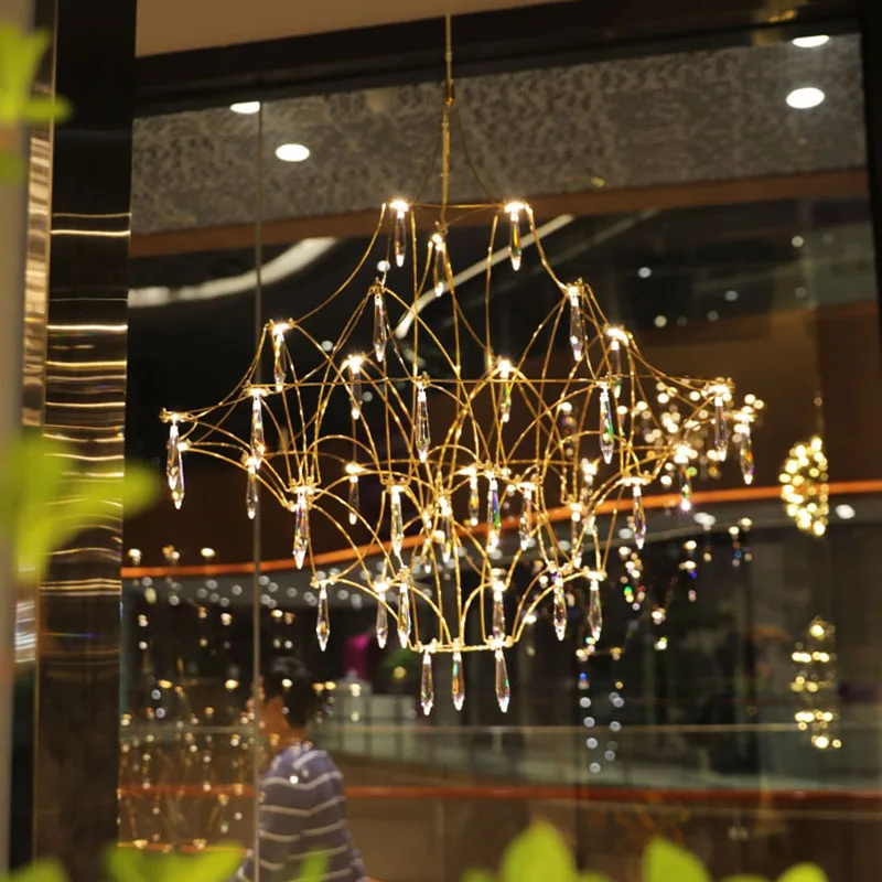 Gold Crystal Chandelier Lighting For Living Room Modern Hanging Lamp For Kitchen Island  Led Firework Hanging Light Fixture