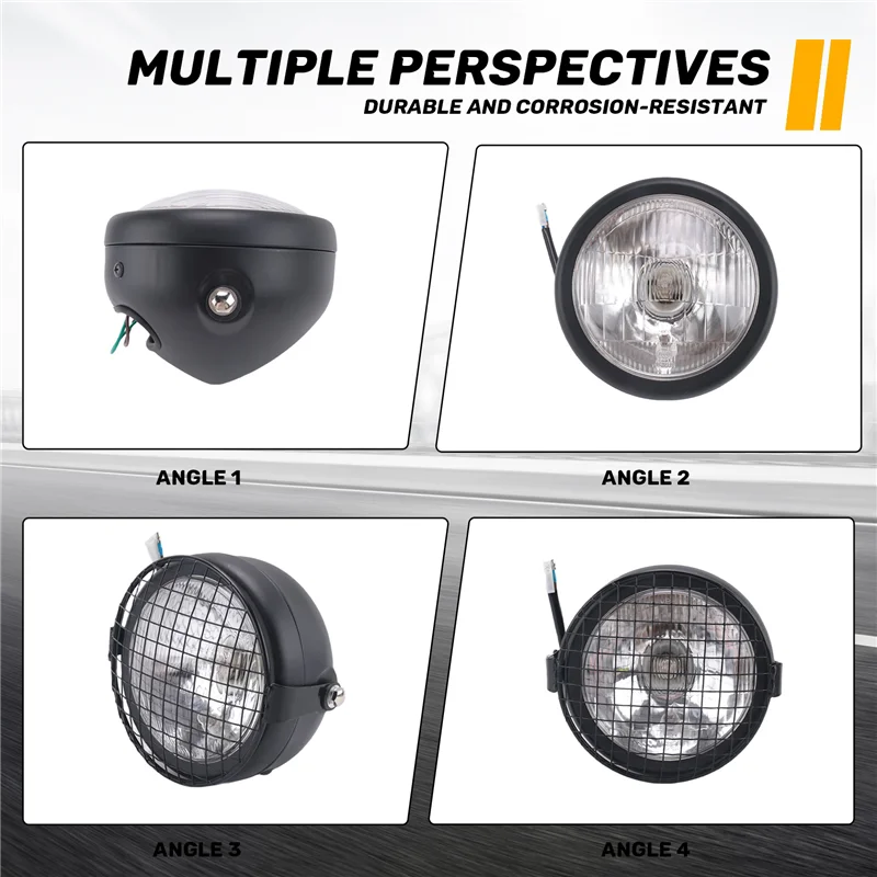 Authentic Retro Vintage Motorcycle Universal Side Mount 35W 6.5 Inch Transparent Headlight Cafe Racer With Grille + Bracket Kit