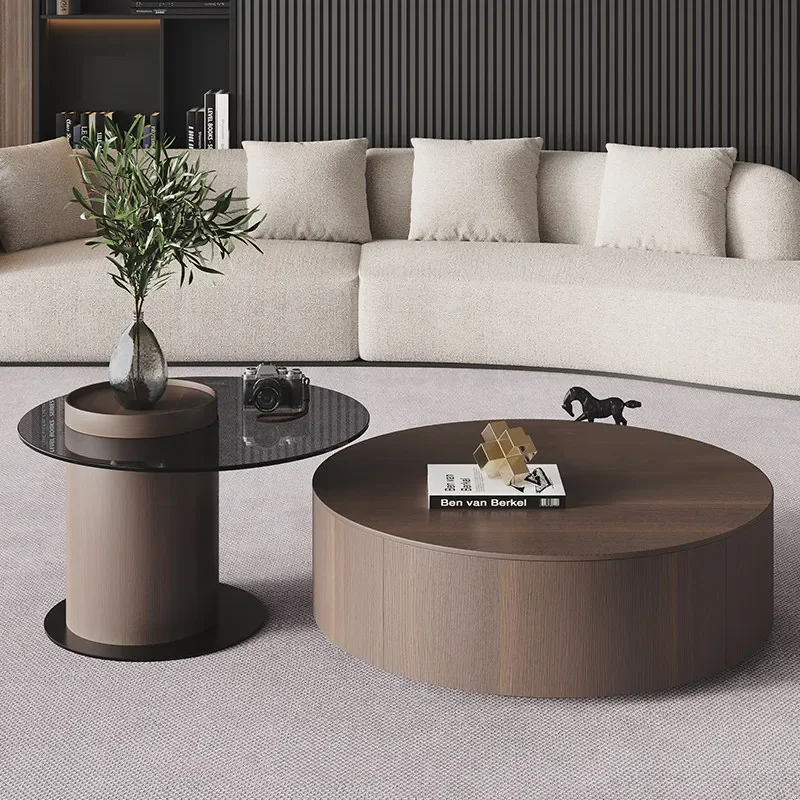 Mesa de centro redonda de lujo, mesa de centro minimalista para espacios pequeños, mesa de centro moderna para sala de estar, muebles nórdicos para sala de estar
