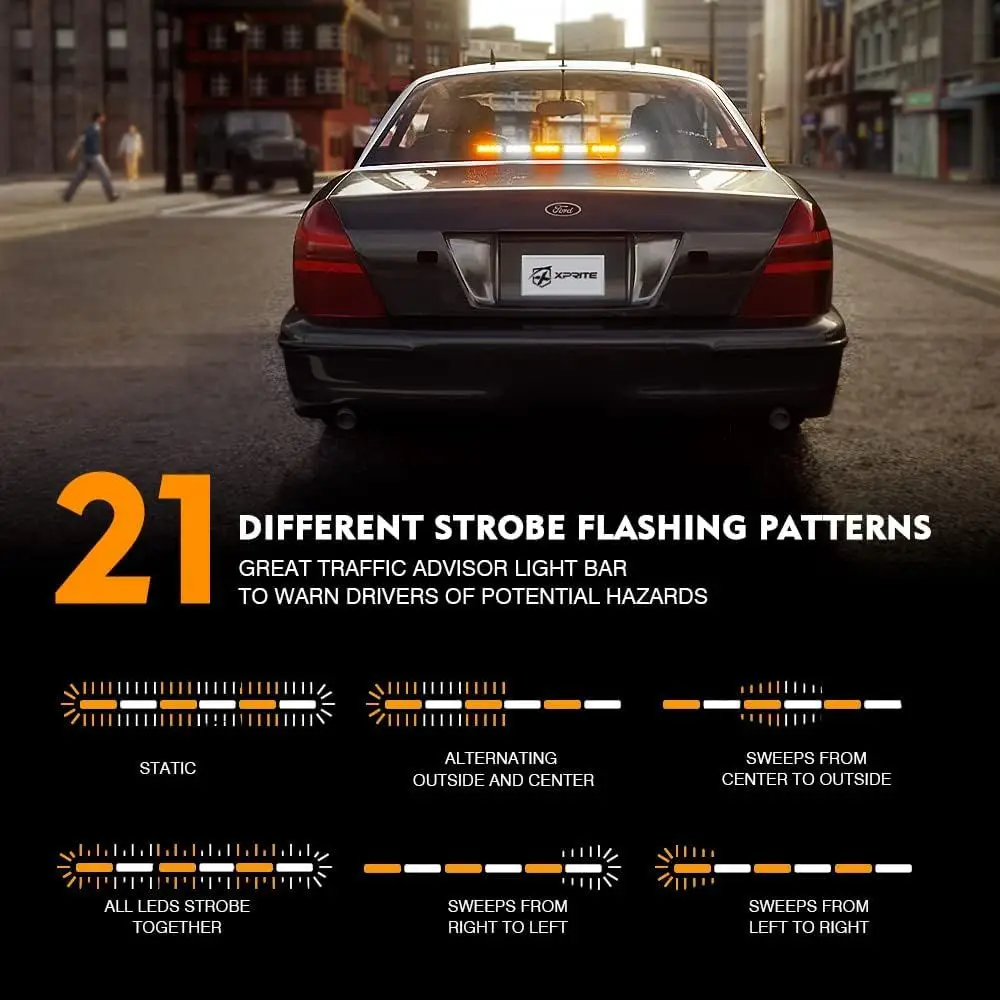 شريط إضاءة ستروب للطوارئ LED كهرماني مكون من 21 نمطًا مع طاقة ولاعة السجائر للسيارات والشاحنات وسيارات الدفع الرباعي والمركبات ATV، حامل كأس الشفط #6
