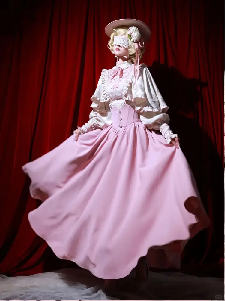 اليابان الأوروبية الرجعية أنيقة لوليتا فستان الربيع الدانتيل تنورة عالية الخصر سليم سيدة سليم البدلة 2025 رائجة البيع