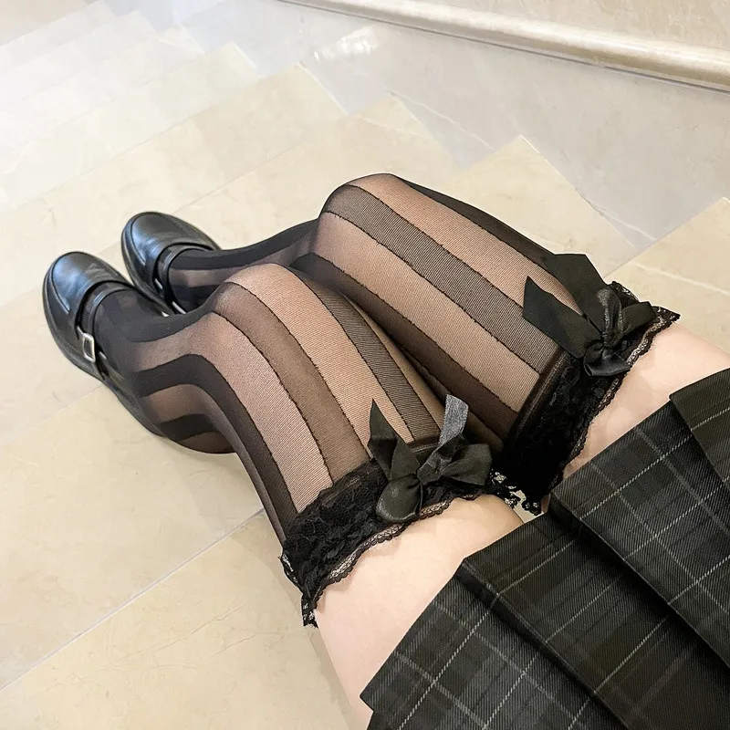 קיץ כהה פסים אנכיים שחור ג 'לכה מתיחה ירך גבוה גרביים יפנית רחוב shotjkjkard