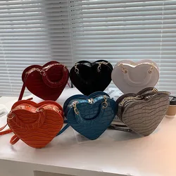 Portable Heart Shaped Women Bags 2024 New Fashion Chain Stone Pattern Crossbody Shoulder Bag Casual All-match Handbags Purses