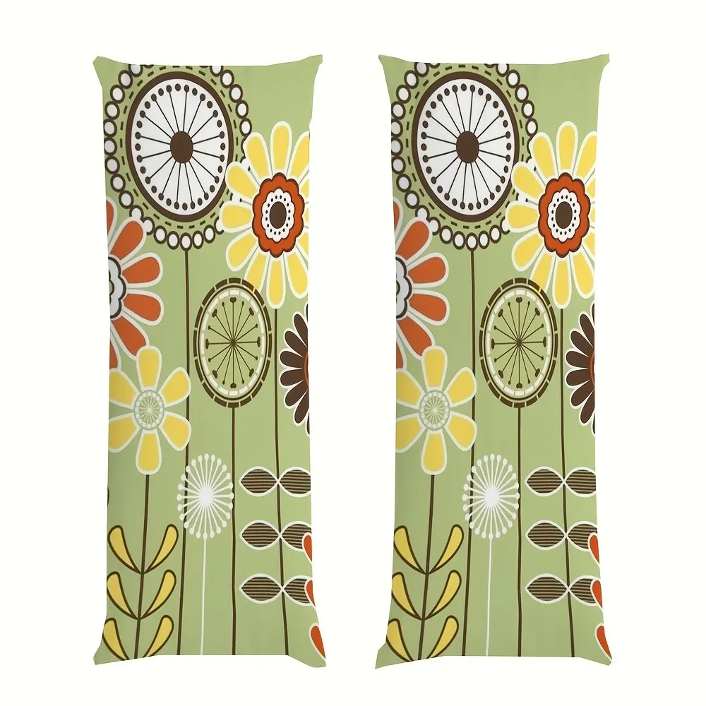 A Mid-Century Modern Floral Long Pillowcase - 20x54 Inches / 50x137cm - Double-sided Print Design, 100% Polyester Fiber Fabric,