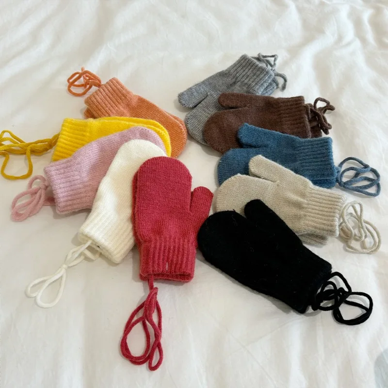 Candy Color Children Gloves Baby Gift 1-4Y Winter Baby Wool Gloves Halter Knitted Kids Mittens for Girls Boys Accessories