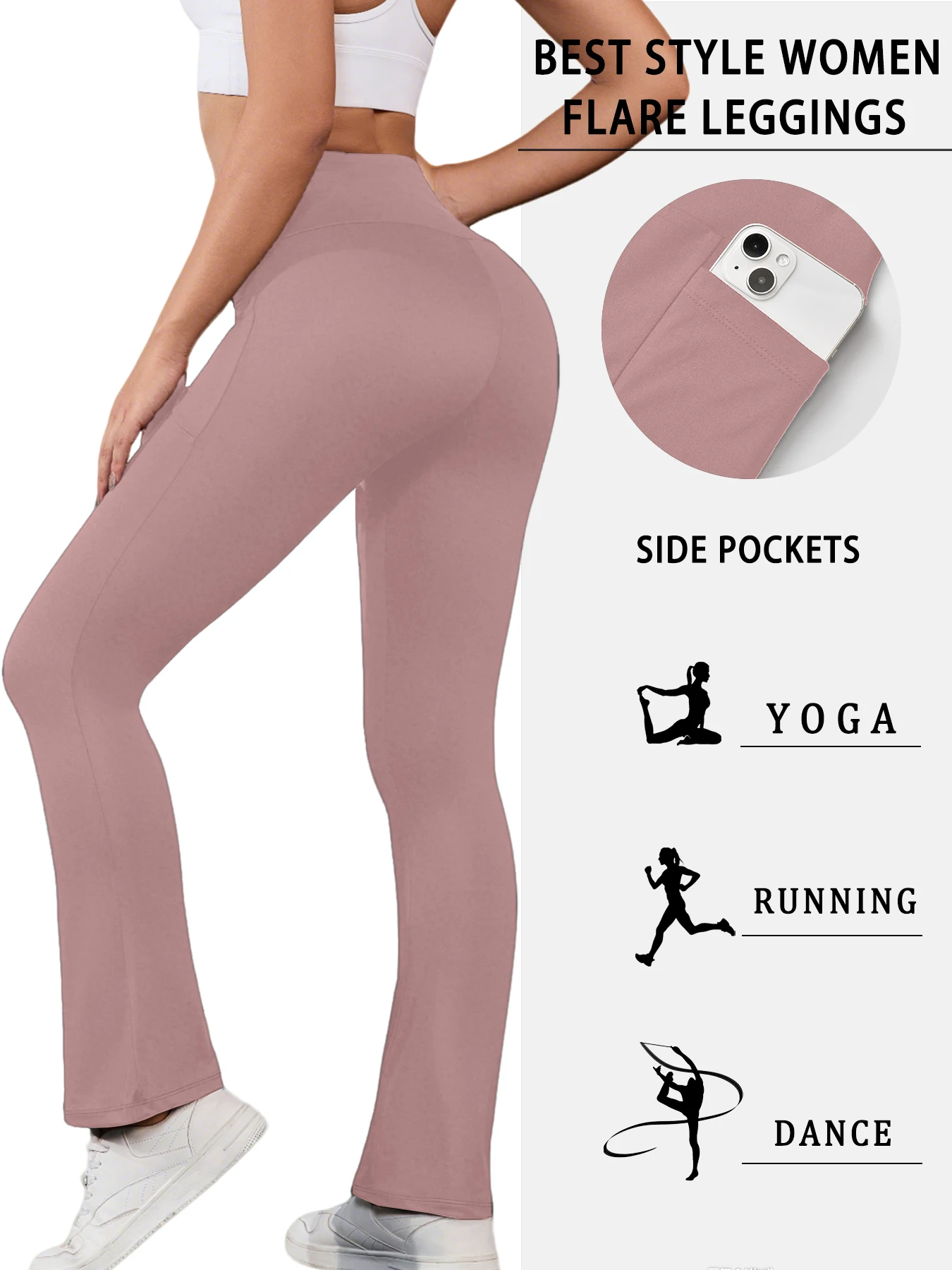 Damskie super miękkie spodnie z rozszerzanymi nogawkami, z kieszeniami, z wysokim stanem, modelujące brzuch, nieprześwitujące, do ćwiczeń, jogi, biegania, na co dzień, do domu.