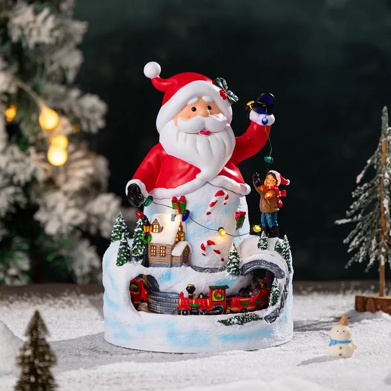 Christmas old man ornament rotating train holiday crafts cross-border gifts toy gifts music box ornament