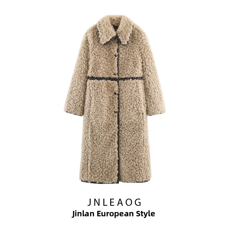 

JNLEAOG Faionable Long Fce Women's Coat Autumn New Sle Street Sle Versatile Outerwear Polyester Fiber Long Sve
