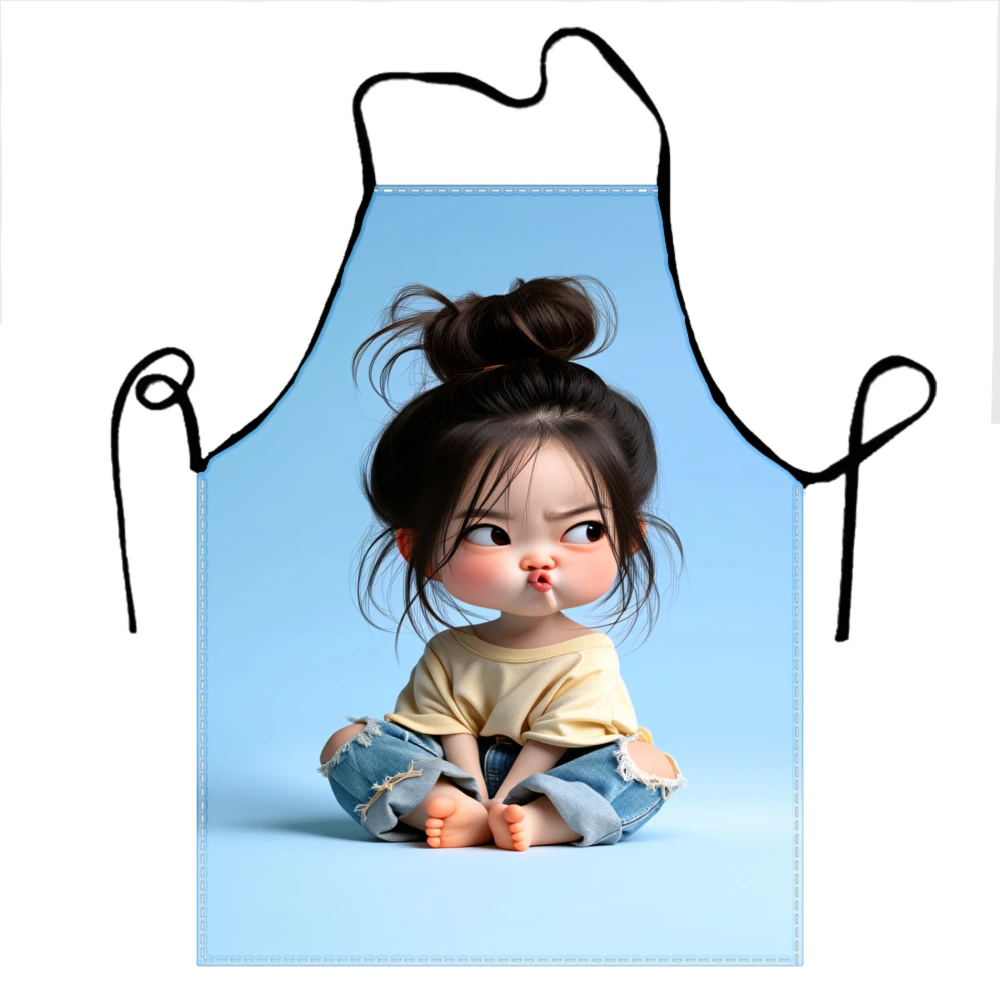 Cute Girl Apron With Cartoon Character Design For Kids And Adults Cooking Baking Kitchen Wear Fun Gift Idea