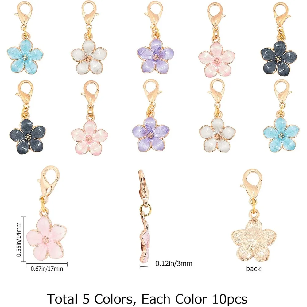 1 Box 50Pcs Stitch Markers Crochet Stitch Marker Spring Sakura Flower Charms Zipper Pull Clip On Removable Lobster Making Kit