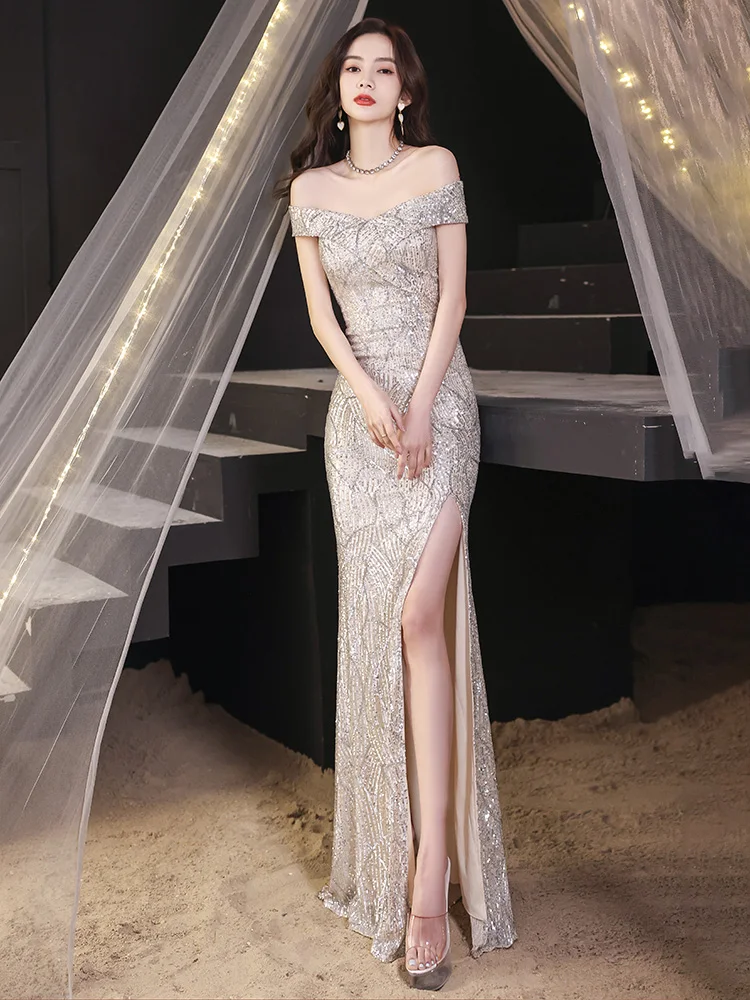 

Ele Evening Gown One oulder Tail Skirt Sexy mid Waist Long Dr Sequin Detailing No Sve for Cany Annual Meeting