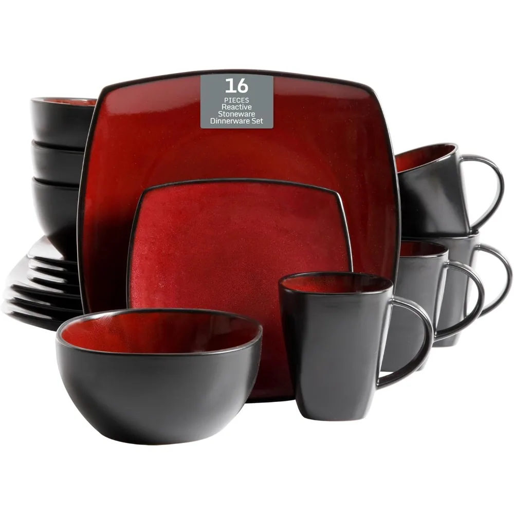 

Gibson Soho Lounge Square Reactive Glaze Dinnerware Set, Red, Service for 4 (16pcs)