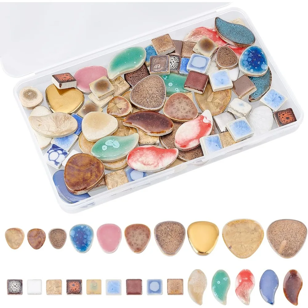 About 374g Ceramics Mosaic Tiles Random Color Triangle Square Ceramics Tiles Bulk Various Sizes Mosaic Pieces for Craft