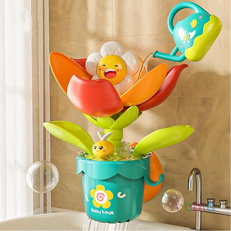 Juguetes para bañera de bebé, juguetes de ducha, ducha de girasol floreciente con ventosa, juguetes de baño, juego de agua de flores para niños, juguetes de baño para nadar