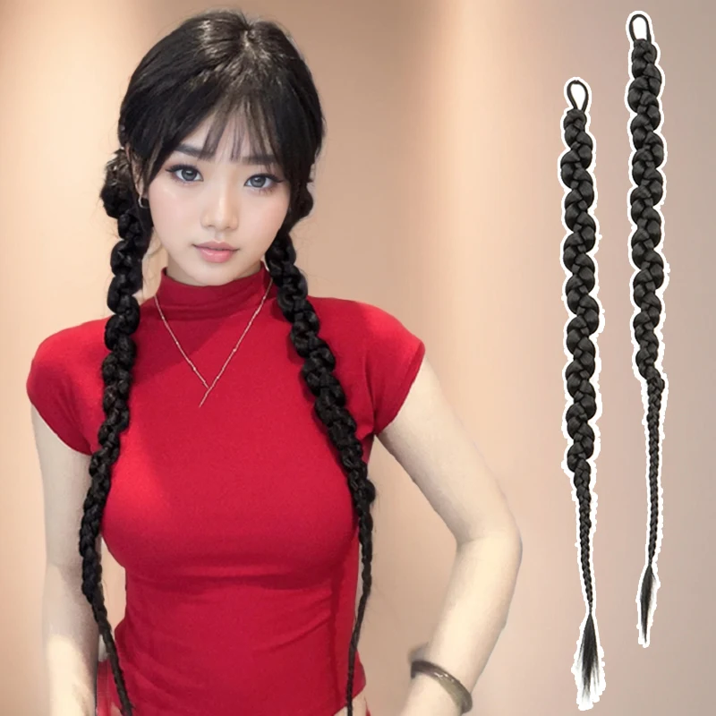 

2pcs Synthetic Wig Women Long Ponytail Braid Boxing Twists Braid Sweet Cool Girl Hot Girl Hairpiece Fashion Hair Accessories