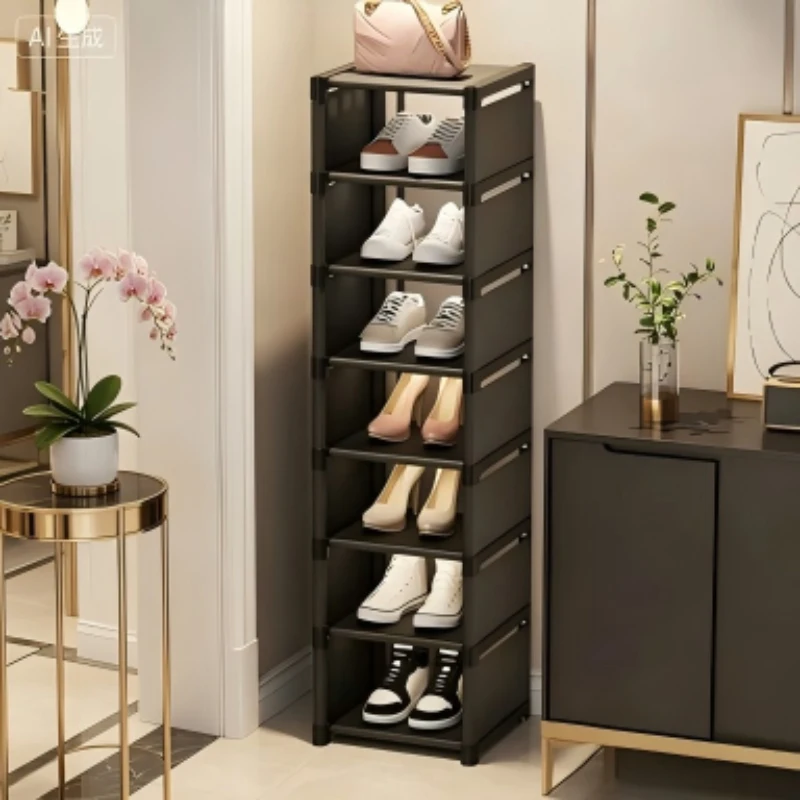 Zapatero Apilable de 8 Niveles, Ahorra Espacio, Negro, Ligero, Estante de Almacenamiento para el Hogar, Armario, Entrada, Regalo Navideño