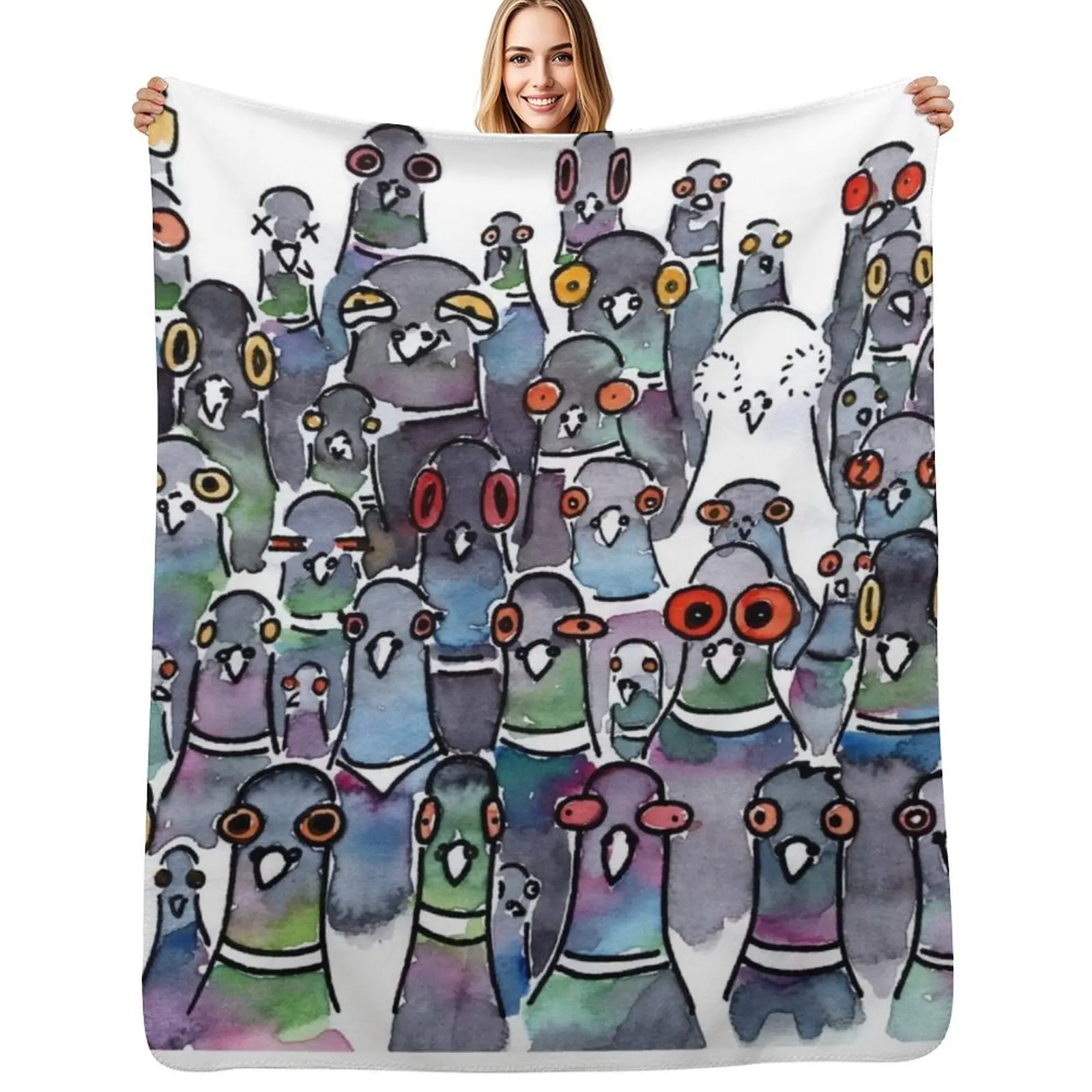 Pigeons Throw Blanket Travel Size Cozy Blanket for Plane Train