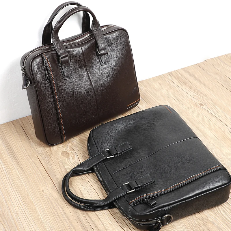 New Natural Cowskin Men Briefcase 100% Genuine Leather Handbag Fashion Business Male Shoulder Laptop Bag Large Men Document Bag