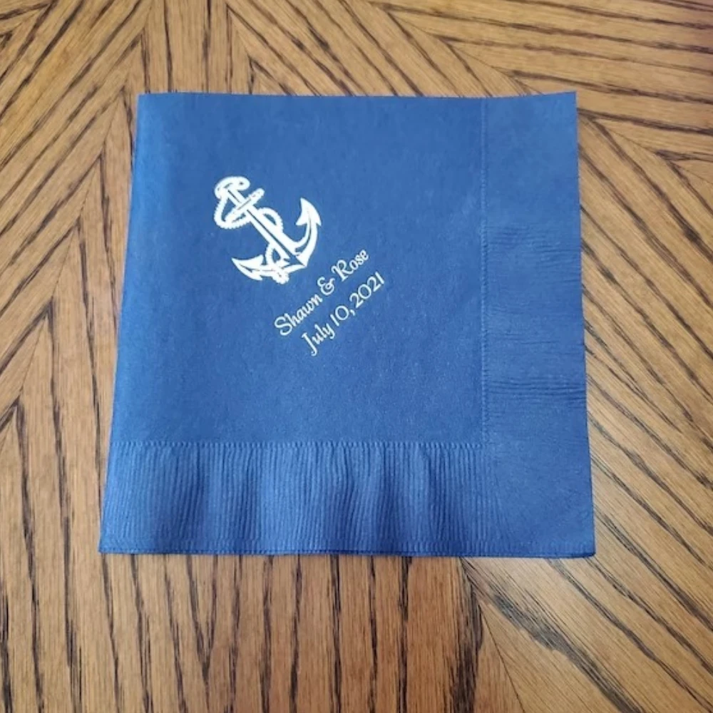 

50pcs Custom Anchor Wedding Cocktail Napkins, Wedding Reception Napkins,Navy Cocktail Napkins Beverage or Luncheon Napkins