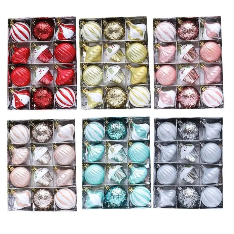 

G6KF Pack Of 12 Christmas Ball Ornament Plastic Hanging Decorations For Tree Cake Tabletop Holiday Party Decoration