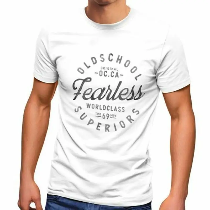 Mens TShirt Inscription Old School Fearless Superior Retro Printshirt Fashion