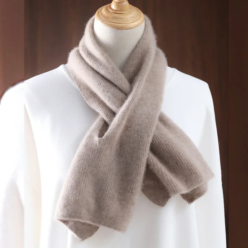 

Women's 100% Wool Knitted Cross-Perforated Scarf Winter Soft Solid Fashion Neck Warmer Elegant All Match Decoration Scarves