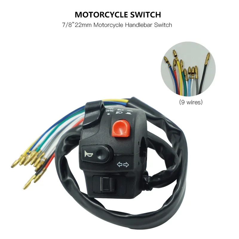 12V Universal 7/8\'\' 22mm Handlebar Motorcycle Switch Headlight Turn Signal Horn ON OFF Start Kill Switch For Yamaha BMW Honda